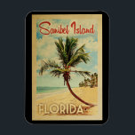 Íman Viagens vintage da Árvore do Magnet Island<br><div class="desc">Um impressão de arte da Flórida do século médio único,  no estilo de poster viagens vintage,  moderno da ilha Sanibel da Flórida. Ele apresenta uma palmeira curva na praia arenosa com oceano sob um céu azul nublado.</div>