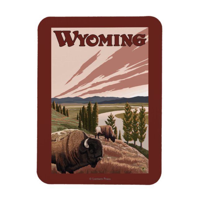 Íman Viagens vintage de Bison River Yellowstone (Vertical)