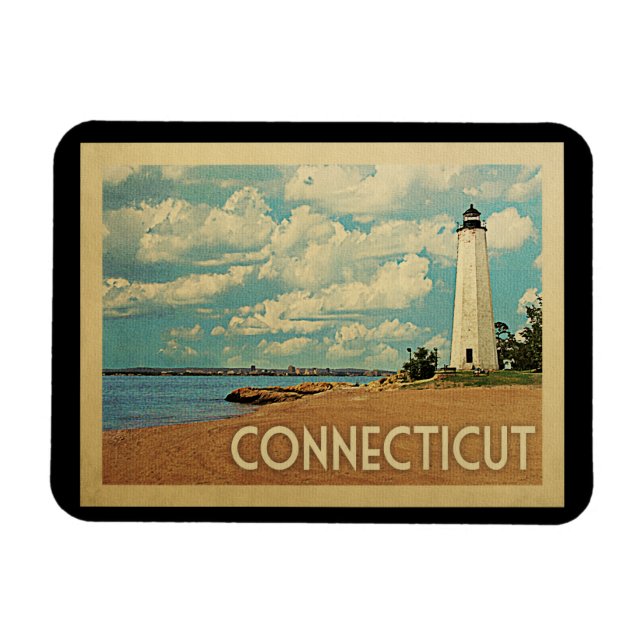 Íman Viagens vintage do farol de Connecticut (Horizontal)