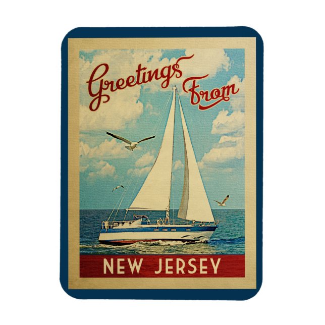 Íman Viagens vintage do New Jersey Magnet Sailboat (Vertical)