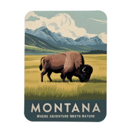 Íman Viagens vintage Montana Bison Wildlife Retro Scens