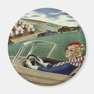 Íman Viagens vintage, mulher elegante no carro