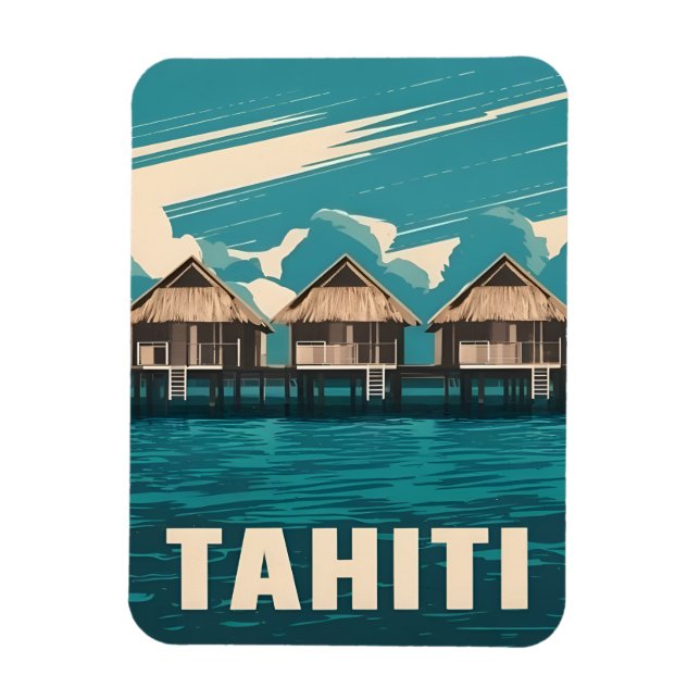 Íman Viagens vintage Tahiti Seanco Gráfico Retroativo (Vertical)