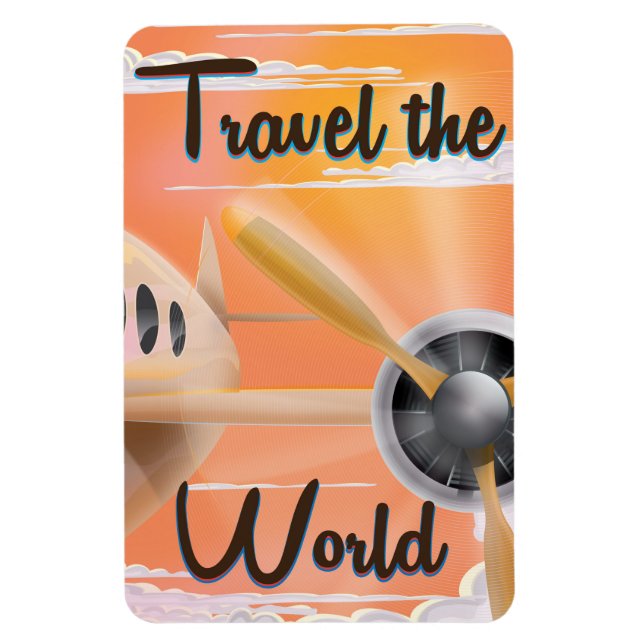 Íman Viaje pelo Mundo Cartaz clássico de avião Noturno (Vertical)