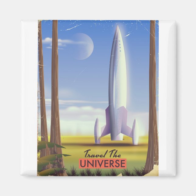 Íman Viaje pelo universo com arte espacial retrô. (Frente)