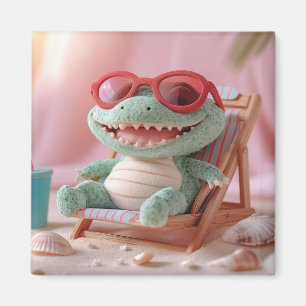 Íman Vibrações de Verão: Crocodilo Fofo Relaxando de Fé