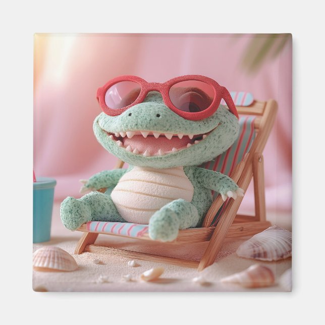 Íman Vibrações de Verão: Crocodilo Fofo Relaxando de Fé (Frente)