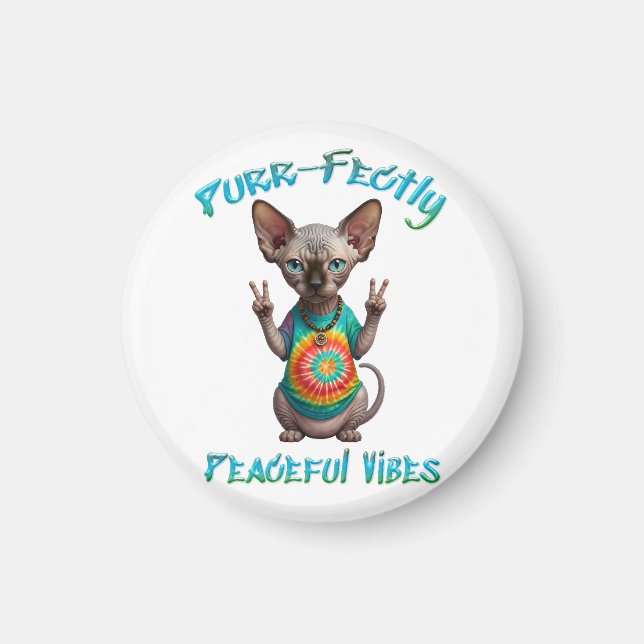 Íman Vibrações Pacíficas de Gatinho Boho Hippie  (Frente)