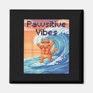 Íman Vibrações Pawsitivas Gato Surfando - Onda de Pixel