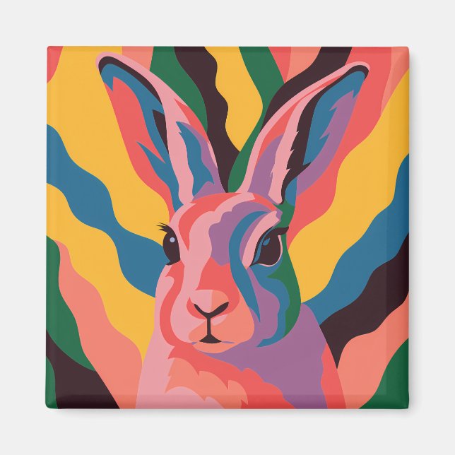 Íman Vibrant Pop Art Rabbit Portrait Illustration (Frente)