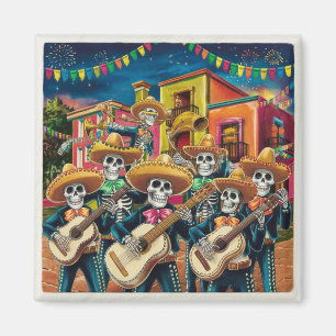 Íman Vibrant Skeleton Mariachi Banda Día de Los Muertos