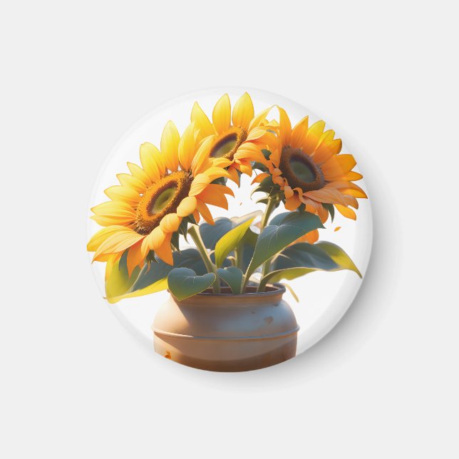 Íman Vibrant Sunflowers in a Rustic Pot (Frente)