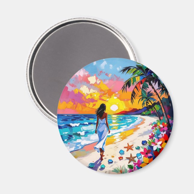 Íman Vibrant Sunset Abstract Beach Scene   (Front/Back)