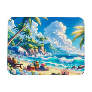 Íman Vibrant Tropical Island Beach Watercolor