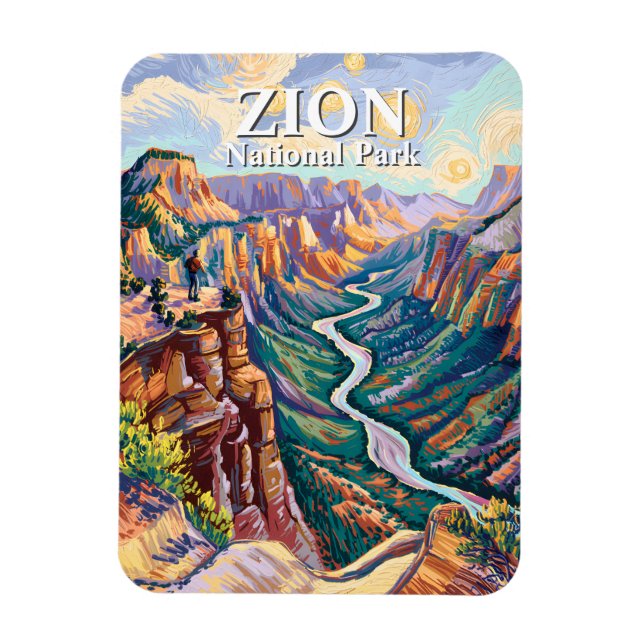 Íman Vibrant Zion National Park Canyon River Hiking Art (Vertical)