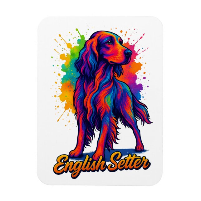 Íman Vibrante Cachorro Setter Inglês em Arte Pop (Vertical)