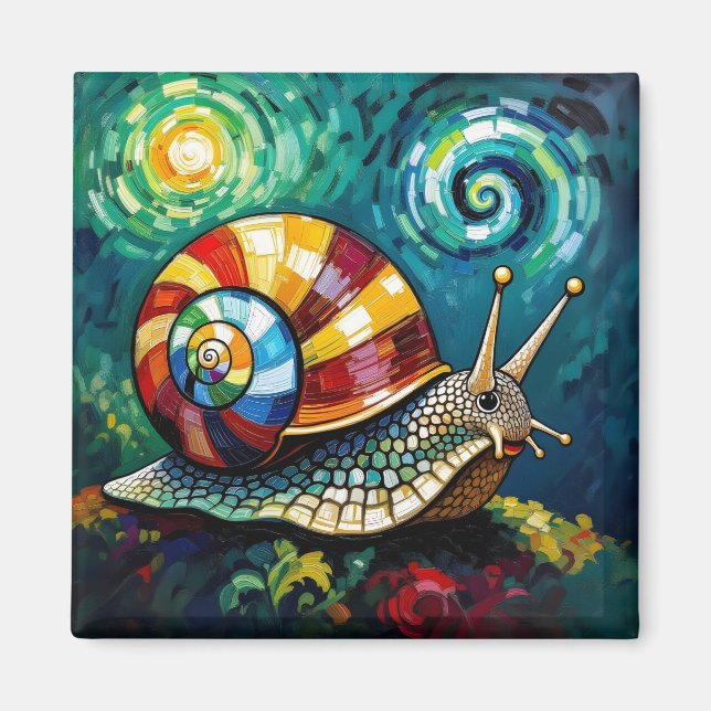 Íman Vibrantly Colorful Impasto Whimsical Snail (Frente)