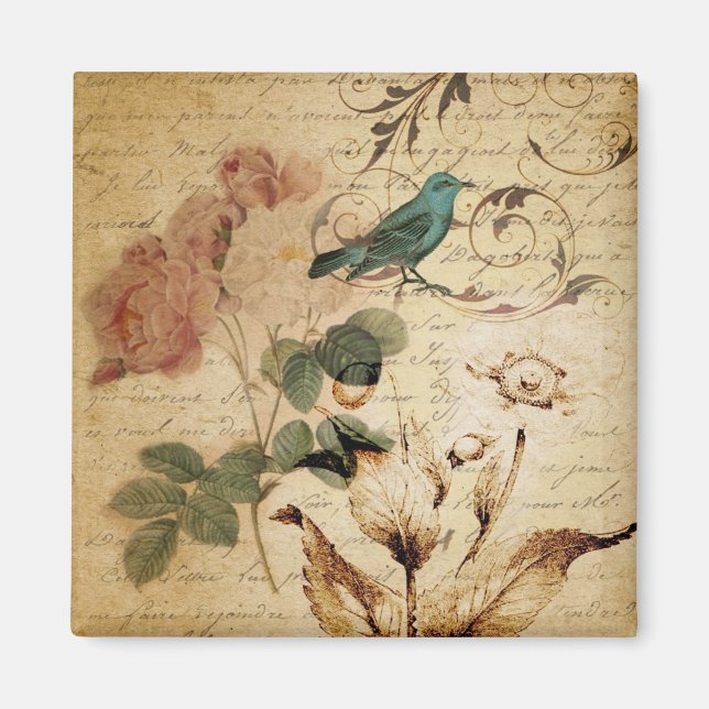 Íman Victorian Rosa Paris Scripts french bird botanic (Frente)