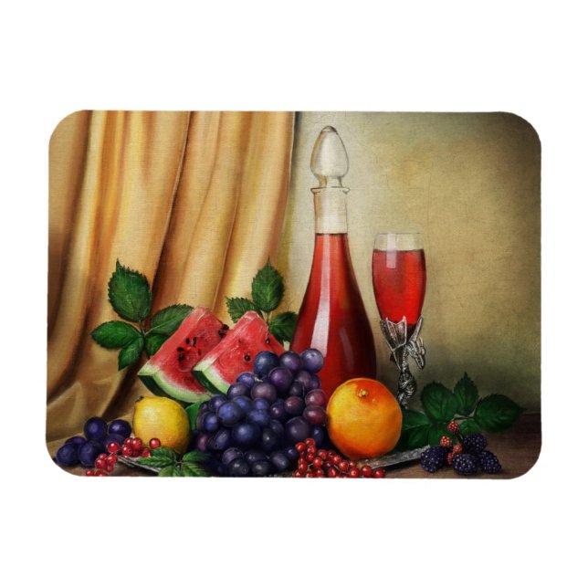 Íman Vida estática clássica com pintura de vinho e frut (Horizontal)