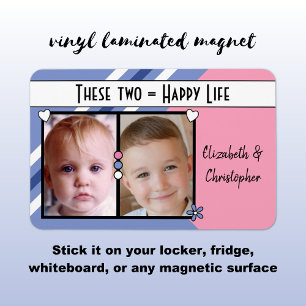 Íman Vida feliz adiciona 2 fotos e nomes cor-de-rosa ro