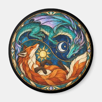 Íman Vidro Colorido Celestial de Raposa e Dragão