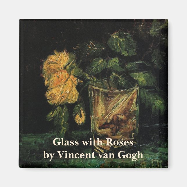Íman Vidro com Rosas por Vincent van Gogh (Frente)