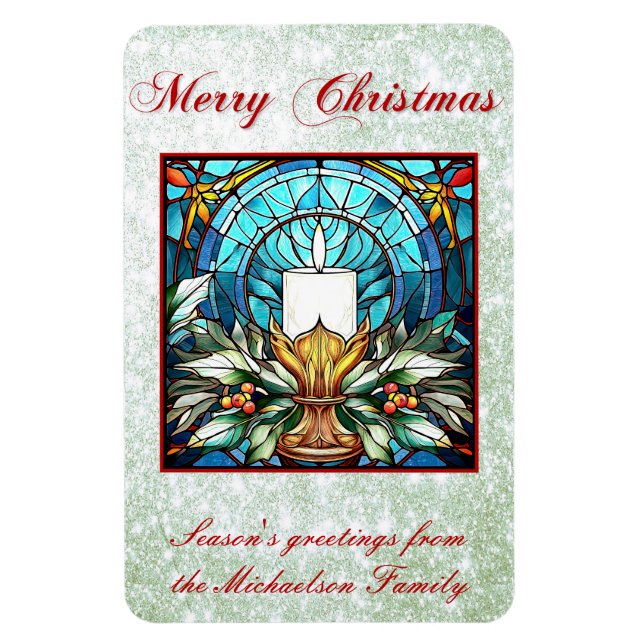 Íman Vidro De Vidro Manchado Vela Holly Green Glitter (Vertical)