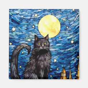 Íman Vidro Negra Gato Negra Estrelado Noite Estrelada