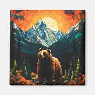 Íman Vidro Selvagem Montanha Urso Sunset