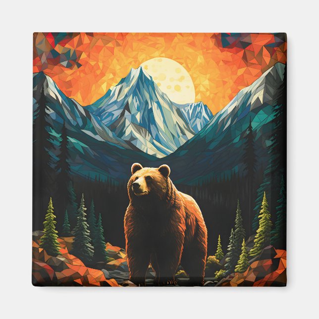 Íman Vidro Selvagem Montanha Urso Sunset (Frente)