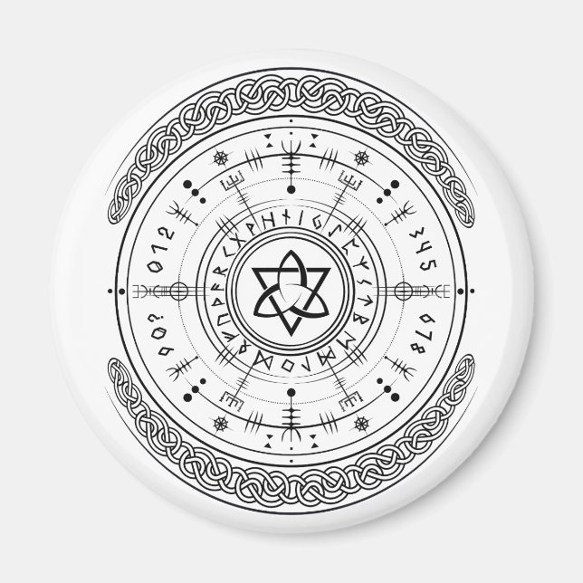Íman Viking Pagan Asatru Runic Compass, Vegvisir Runir (Frente)