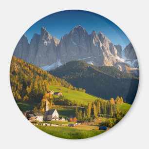 Íman Vila das dolomites no ímã redondo da queda