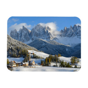 Íman Vila das dolomites no ímã retangular do inverno