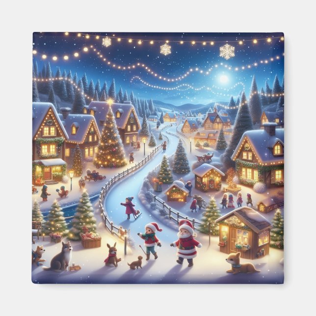 Íman Vila de Natal de Inverno Festivo Noturno (Frente)
