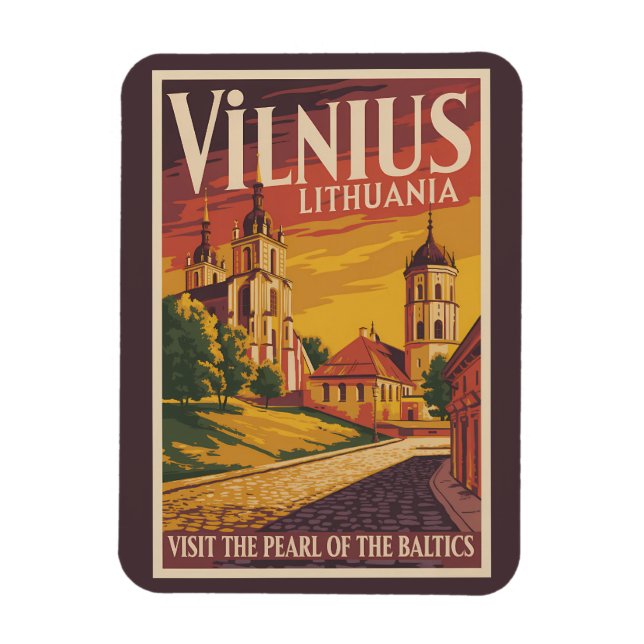 Íman Vilnius Lithuania Illustration Travel Art Vintage (Vertical)