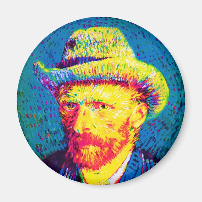 Íman Vincent Van Gogh - Autoretrato de arte Pop com cha (Frente)