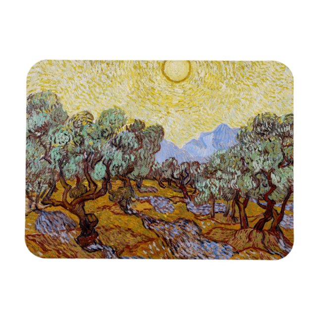 Íman Vincent van Gogh - Oliveiras, céu amarelo e sol (Horizontal)