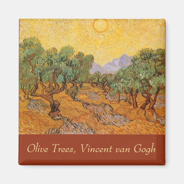 Íman Vincent van Gogh - Oliveiras, céu amarelo e sol (Frente)