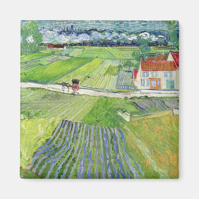 Íman Vincent van Gogh - Paisagem com Carruagem e comboi (Frente)