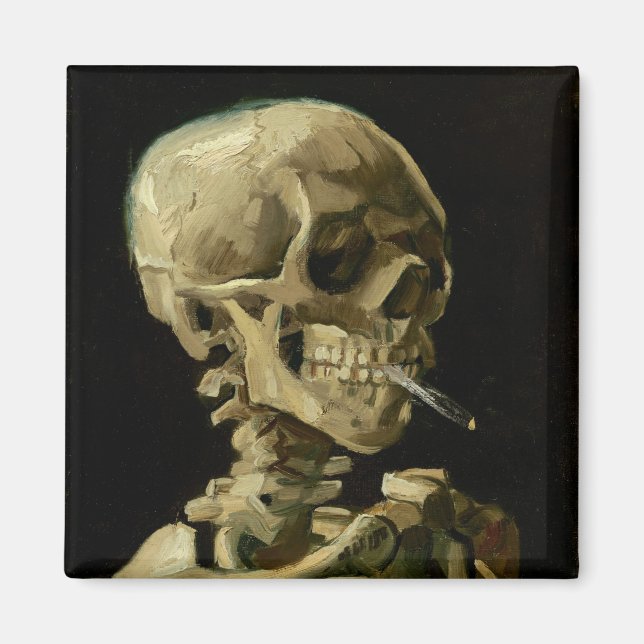 Íman Vincent Van Gogh Skeleton com um Cigarro em chamas (Frente)