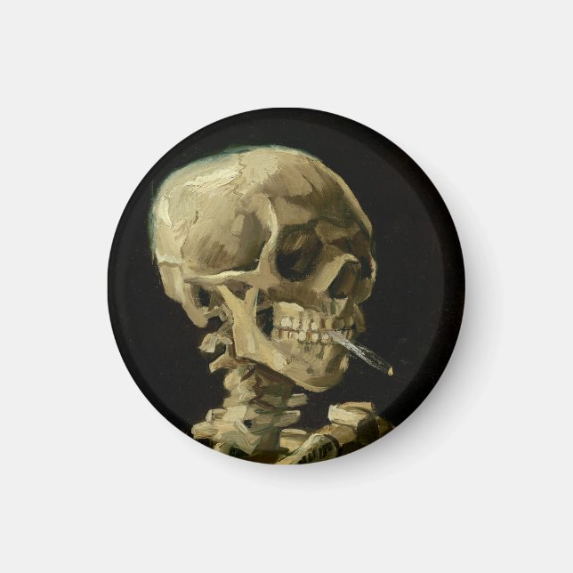 Íman Vincent Van Gogh Skeleton com um cigarro em chamas (Frente)