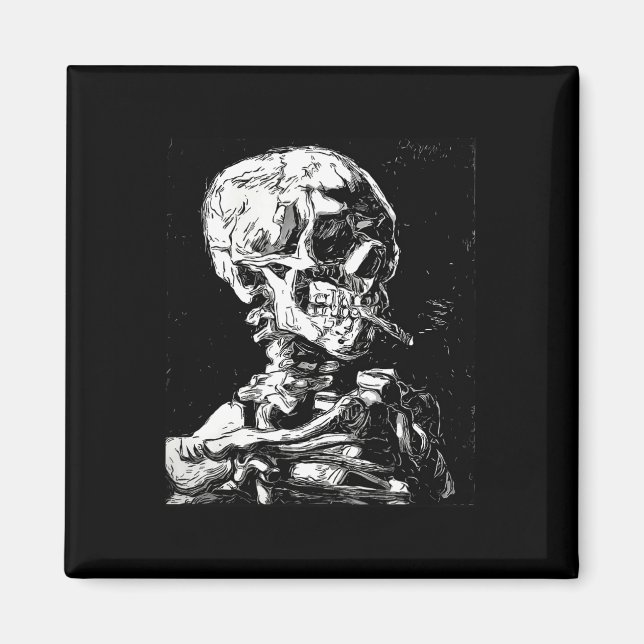 Íman Vincent Van Gogh Skull Com Cigarro Skeleton Hal (Frente)