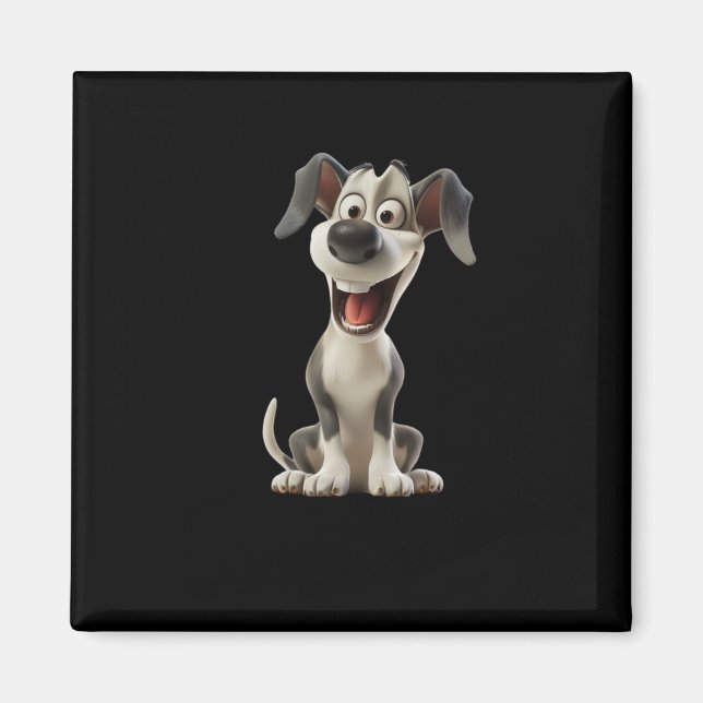 Íman Vinheta Smiley Dog (fundo preto) (Frente)