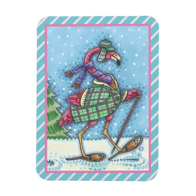 ÍMAN  VINHOS DE NEVE, PINK FLAMINGO CHRISTMAS MAGNET (Vertical)