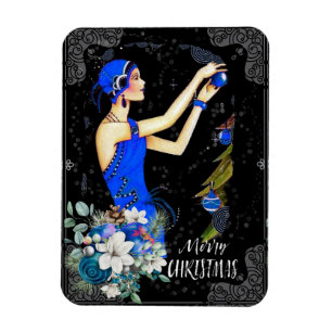 Íman Vintage 1920 Azul Vestida Mulher Vestida