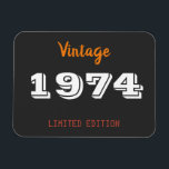 Íman Vintage 1974 Magnet - 52nd Birthday Limited Edit<br><div class="desc">Vintage 1974 Magnet - 52nd Birthday Limited Edition Celebra um marco no estilo com este ímã de aniversário da Vintage 1974 Limited Edition, projetado para qualquer pessoa que tenha 52 anos de idade. Com um olhar retrorinspirado, é uma pegadinha divertida e prática que torna presentes, favoritos para festas e decorações...</div>