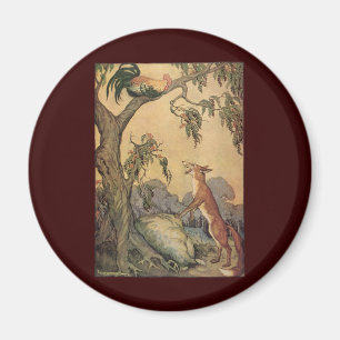 Íman Vintage Aesop's Fables, Fox, Rooster and the Dog