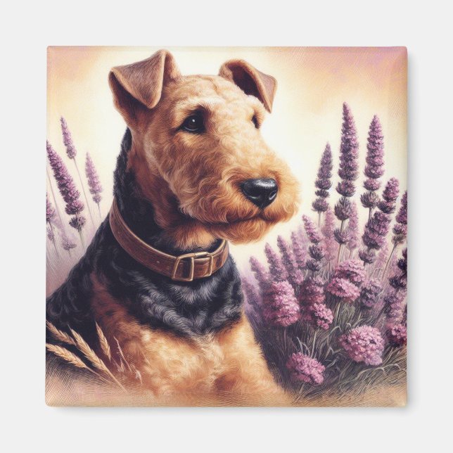 Íman Vintage Airedale Terrier Painting (Frente)