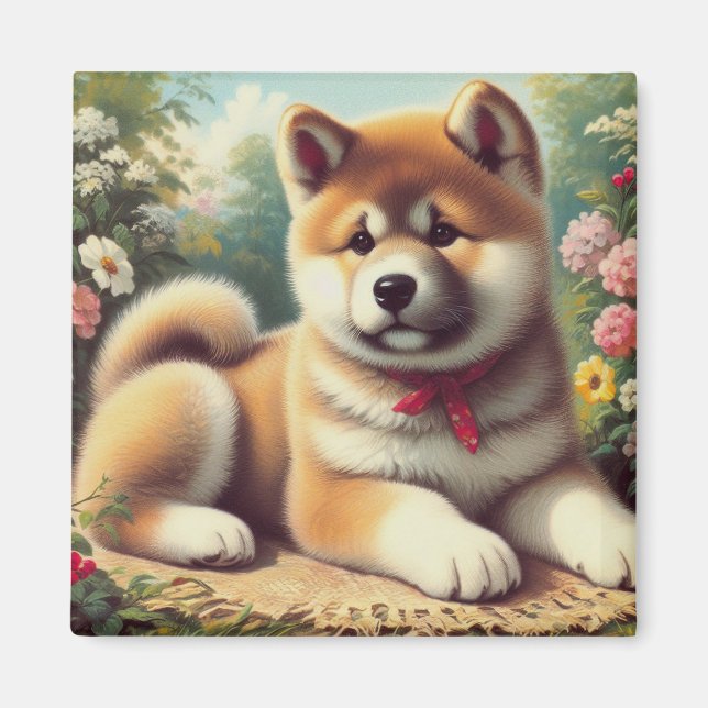 Íman Vintage Akita Oil Painting (Frente)