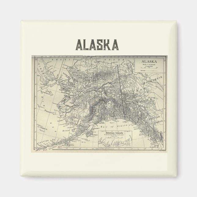 Íman Vintage Alaska Map (Frente)